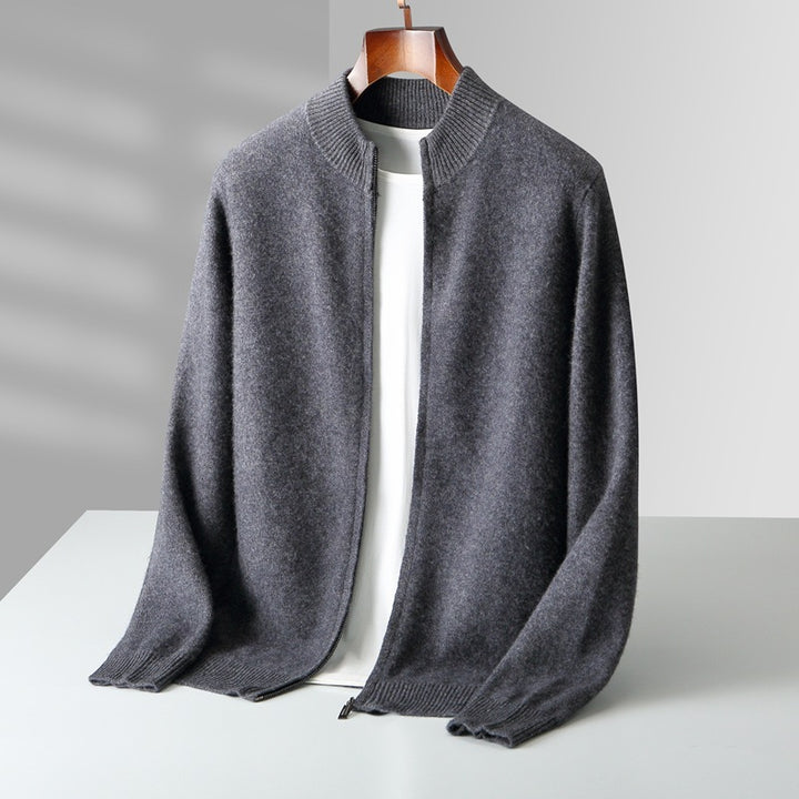 Pure Wool Knit Double-strand Thickening Stand Collar Cashmere Cardigan