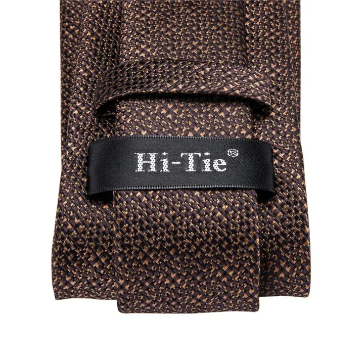 Elegant Silk Brown Necktie Set with Pocket Square & Cufflinks