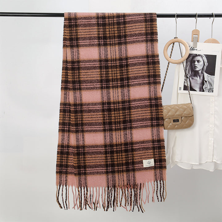 Elegant Checkered Cashmere Shawl Scarf - Thick & Warm Wrap