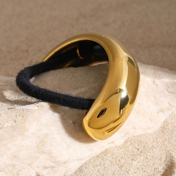 18K Gold Plated Stainless Steel Black Rubber Arc Hairbands with Curved Buckle