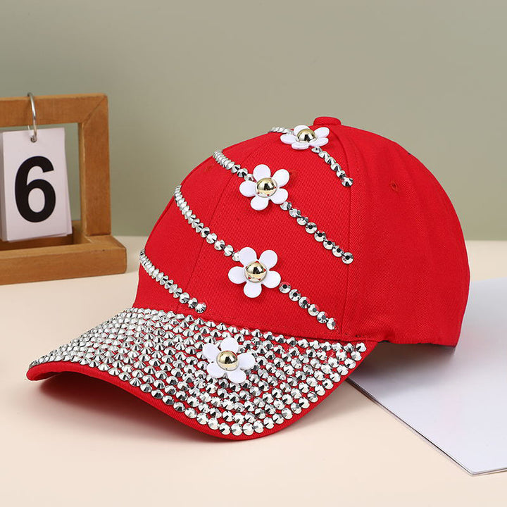 Four Flower Studded Diamond Duckbill Cap