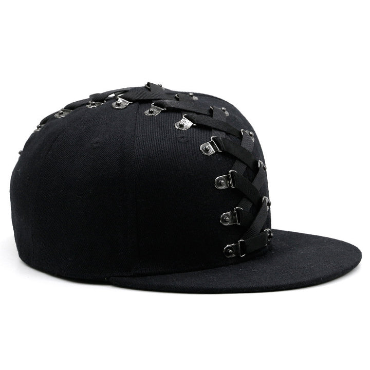 Punk Hip Hop Baseball Woven Belt Handmade Rivet Men And Women Flat-brimmed Cap