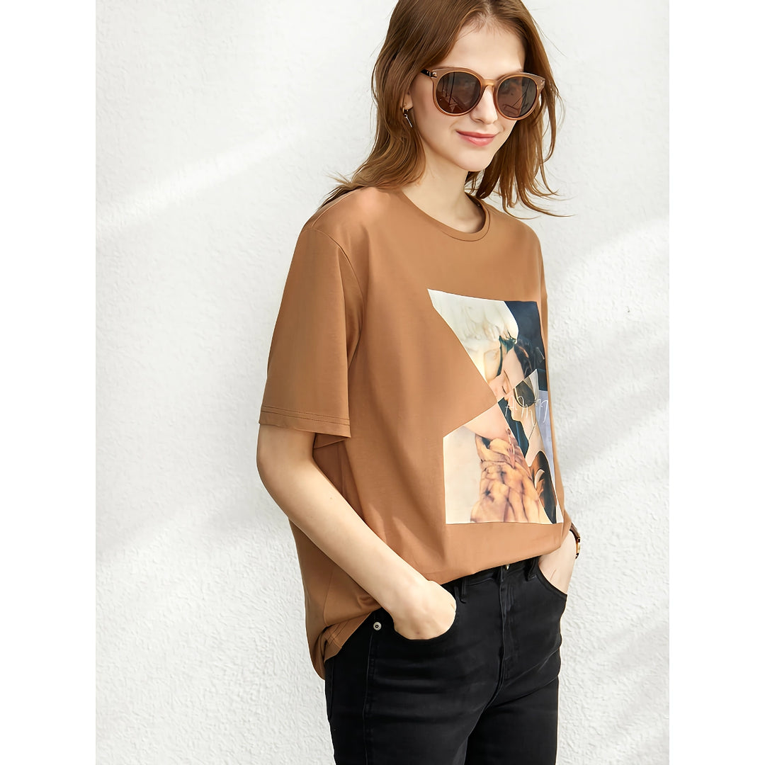 Vintage Patchwork Casual Loose Fit Cotton T-Shirts for Women