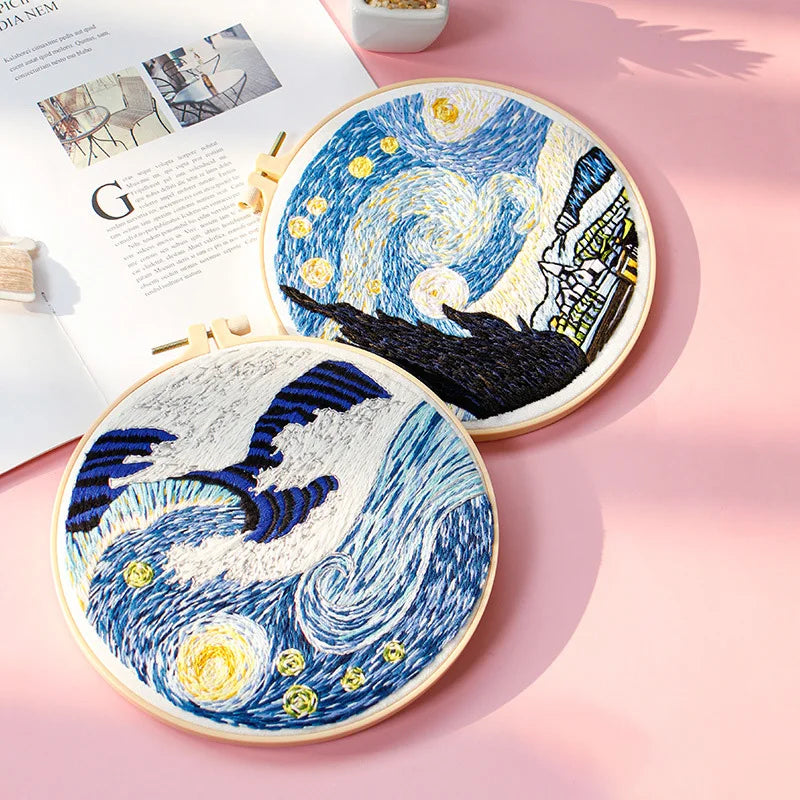 Embroidery Starter Kit with Van Gogh Starry Night Pattern