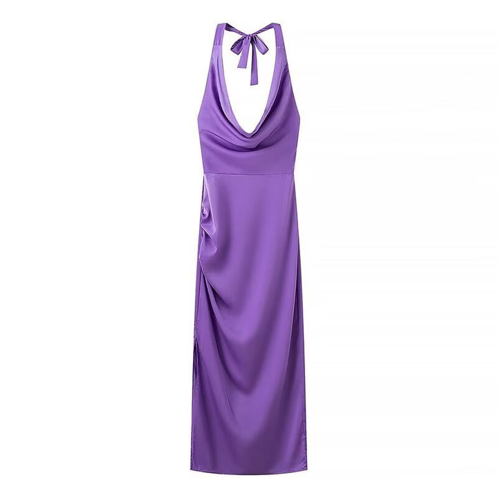 Women's French Satin Halter Neck Dress