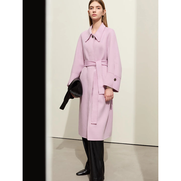 Luxurious Women's Long Woolen Coat with Belt