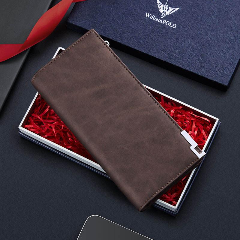 Luxury Long Leather Wallet for Men with Phone Holder