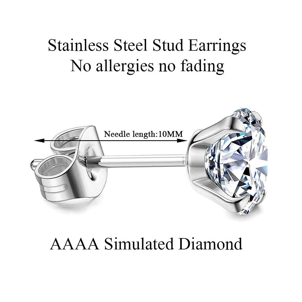 Stainless Steel Zirconia Crystal Stud Earrings for Women – Gold & Silver, 3-8mm, Allergy-Free Wedding Jewelry