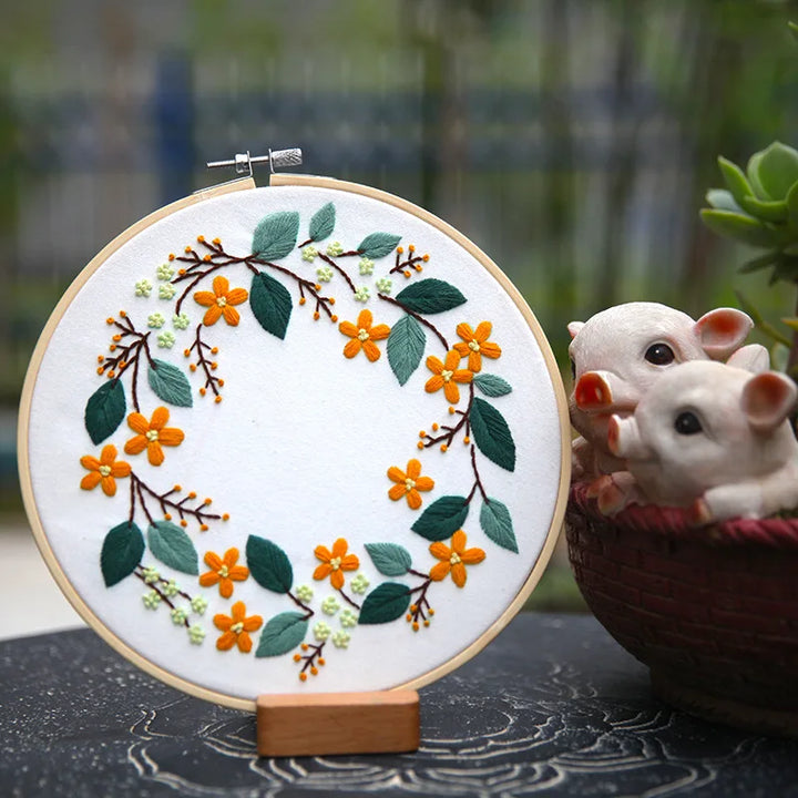 Sweet Osmanthus Embroidery Kits for Beginners with 20cm Hoop Tools