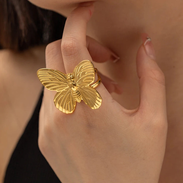 Adjustable Vintage Butterfly Stainless Steel Ring