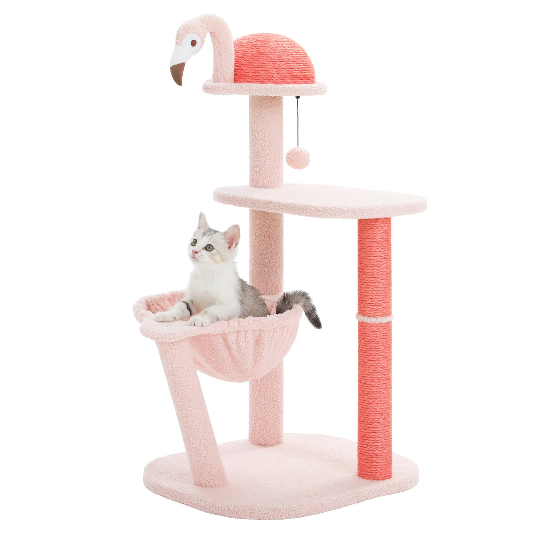 Flamingo Pink Cat Tree with Sisal Scratching Posts & Hammock