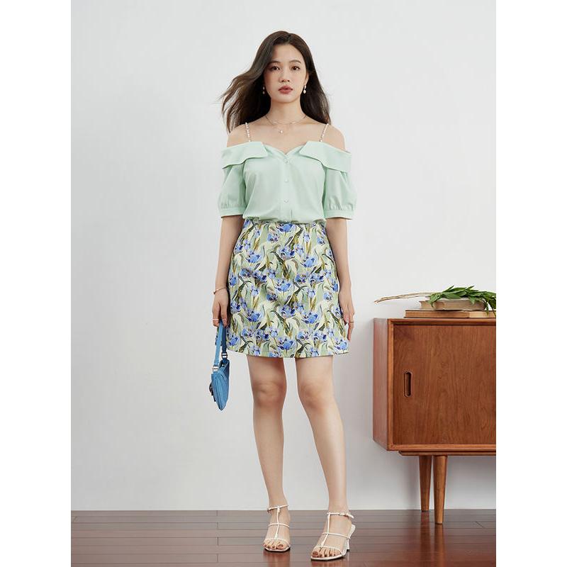 Floral High Waist A-Line Mini Skirt for Women