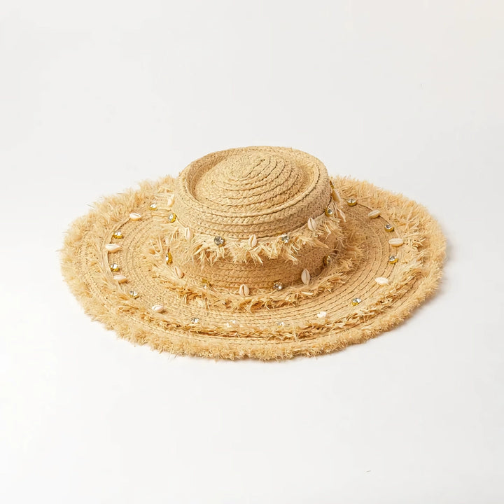 Raffia Sun Hat with Shell Accents