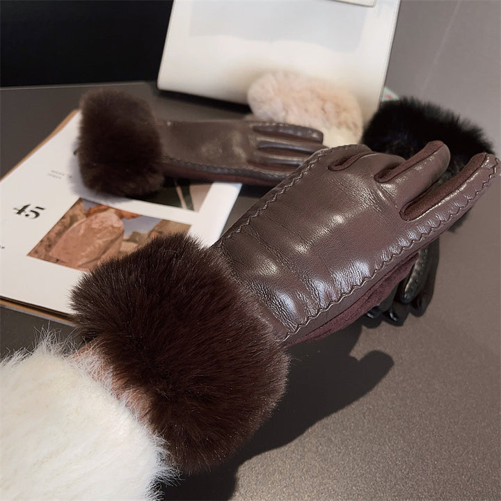 PU Leather Stitching Suede Gloves