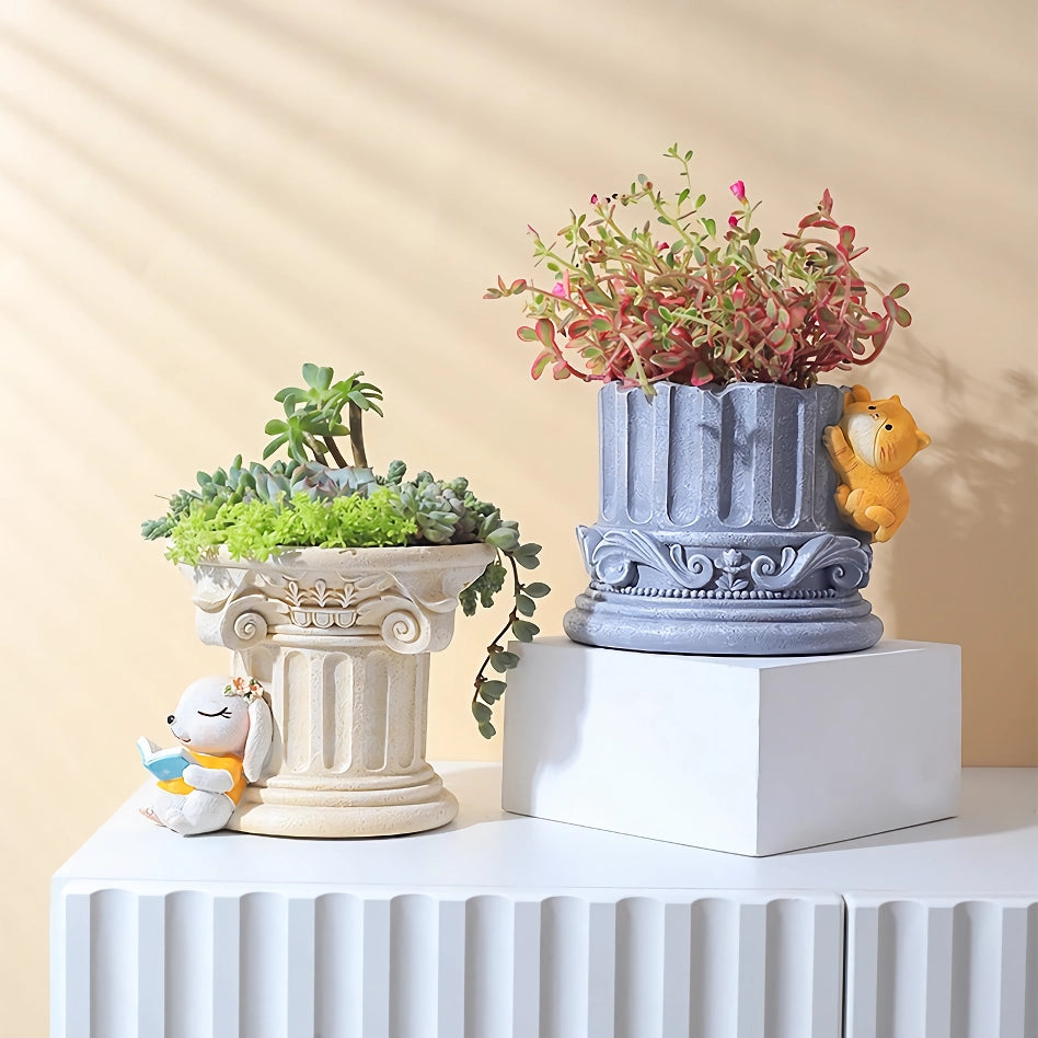 Roman Pillar Cartoon Animal Planters for Succulents