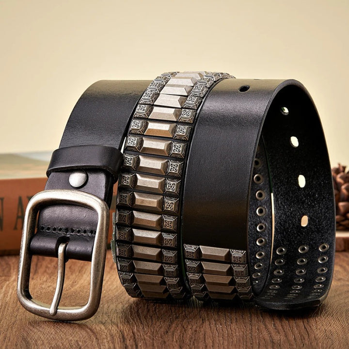 3.8cm Wide Heavy Metal Rivet Leather Belt