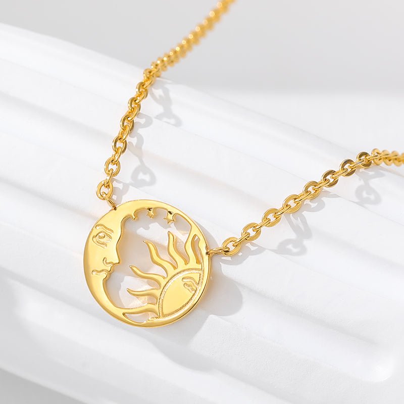 Moon and Sun Coin Pendant Necklace