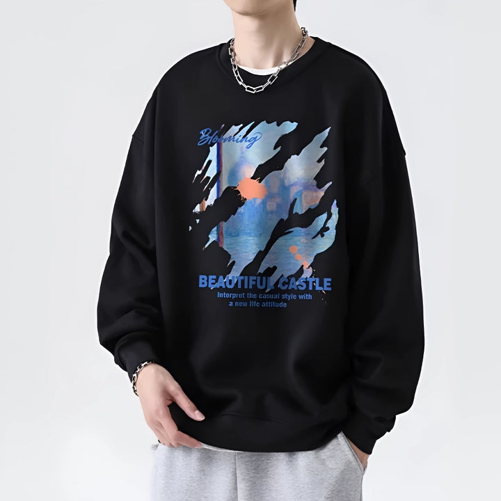 Landscape Graphic Print Oversized Cotton Sweatshirt for Men