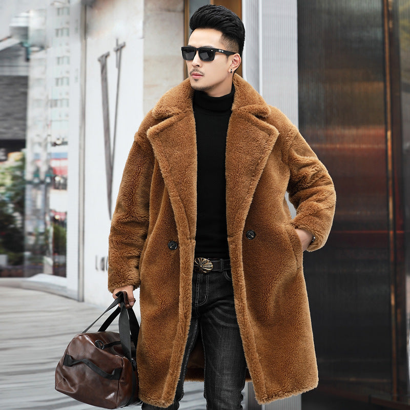 Men's Winter New Thickened Cashmere Long Warm Fur Coat