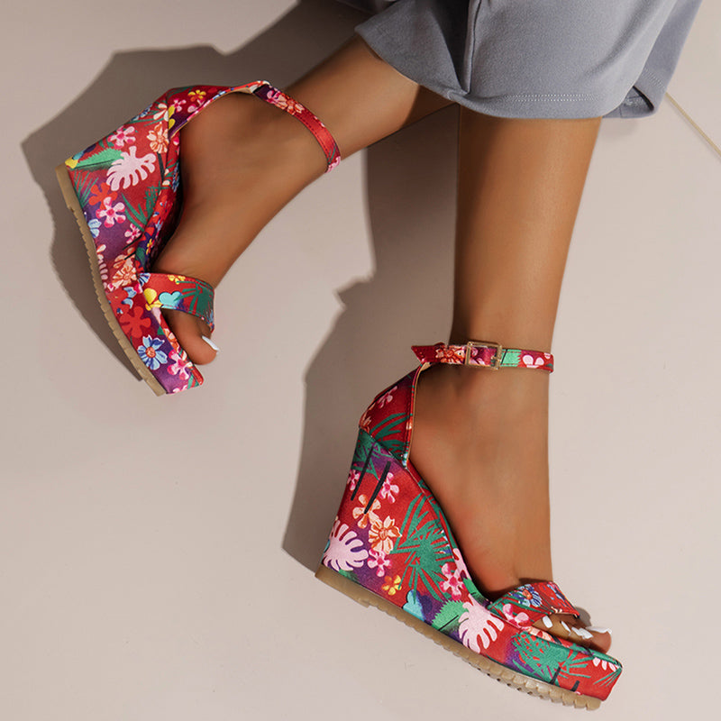 Bohemian Style Print Wedge Sandals