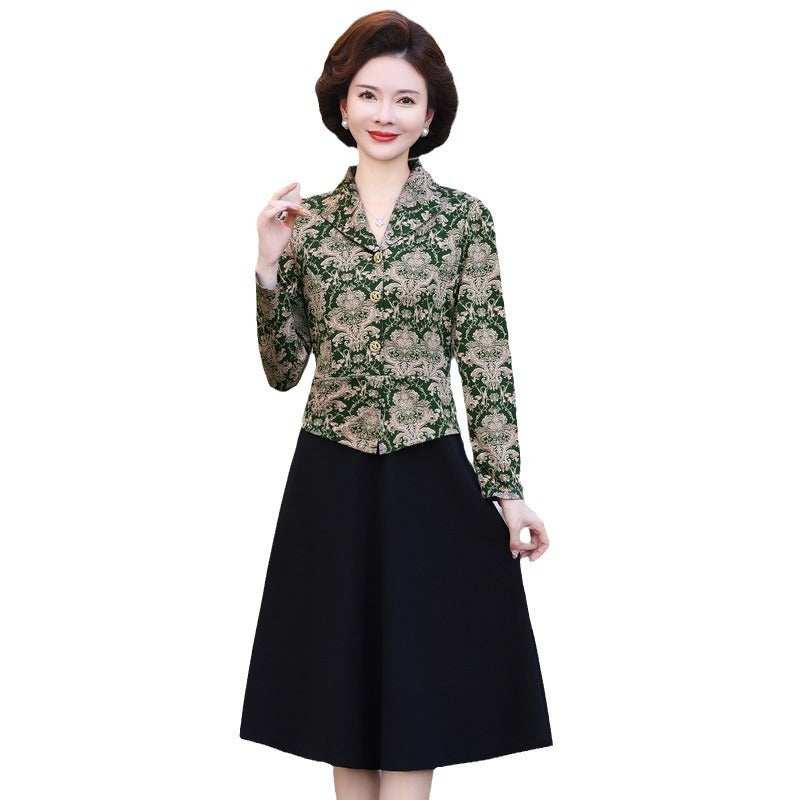 Fake Two-piece Suit Collar Floral Stitching Dress