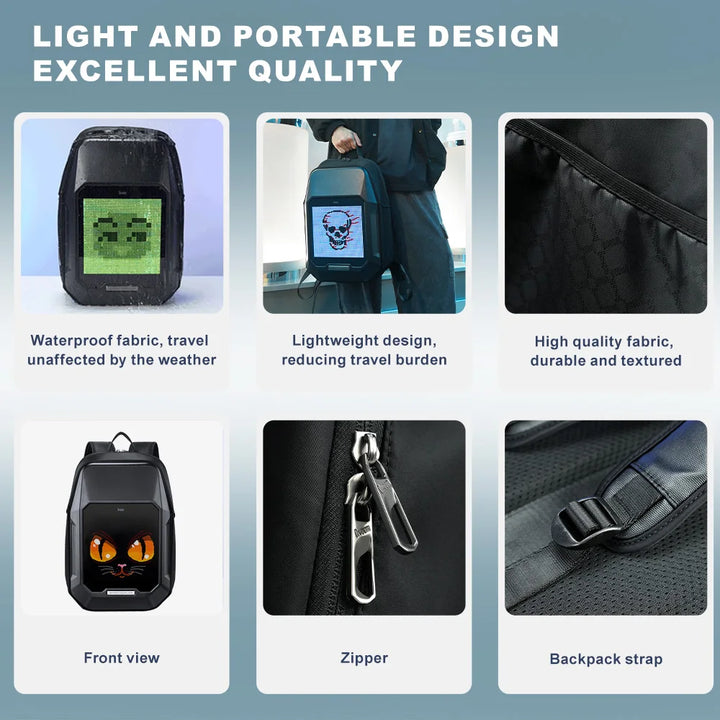 Smart LED Backpack with Pixel Art Display for Business and Travel