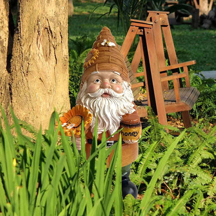 Charming Sunflower Gnome Resin Garden Statue - Beekeeper Decor