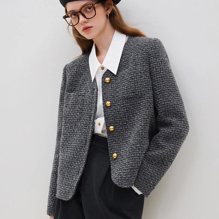 Office French Style Wool Tweed Jacket