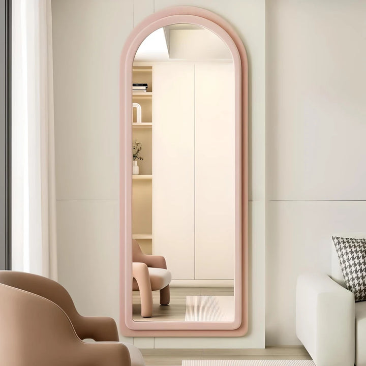 Arched Full-Length Mirror with Flannel Frame