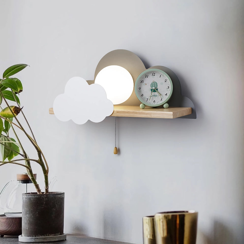 Modern Wall Lamp with Pull Switch - Cloud and Moon Design