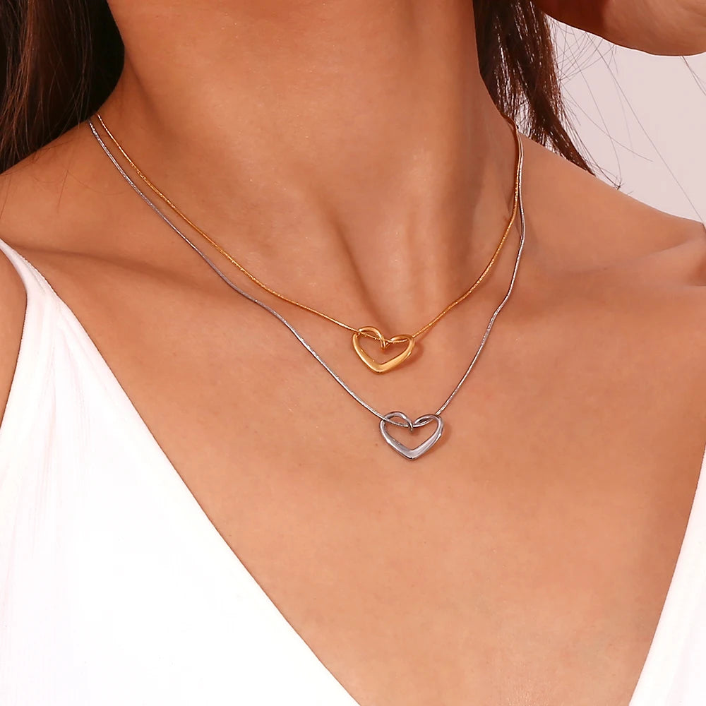 18K Gold Plated Heart Pendant Necklace with Minimalist Snake Chain - Tarnish Free & Hypoallergenic