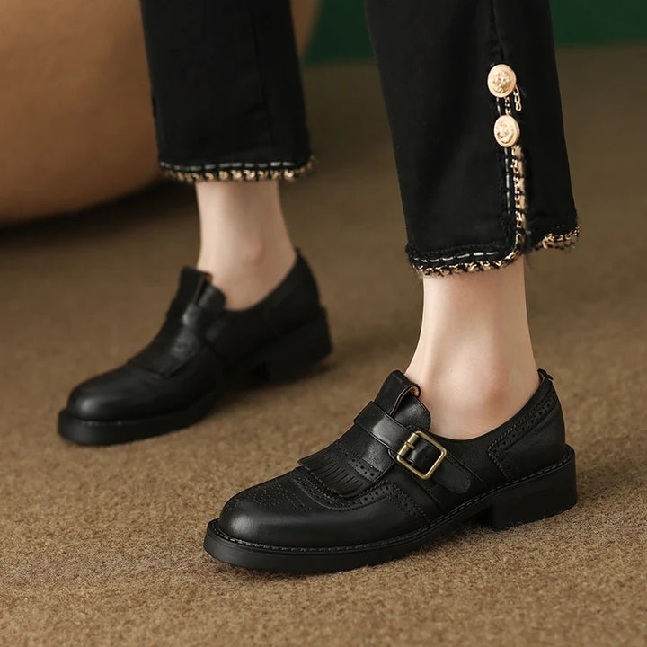 Autumn Genuine Leather Retro Oxfords for Women