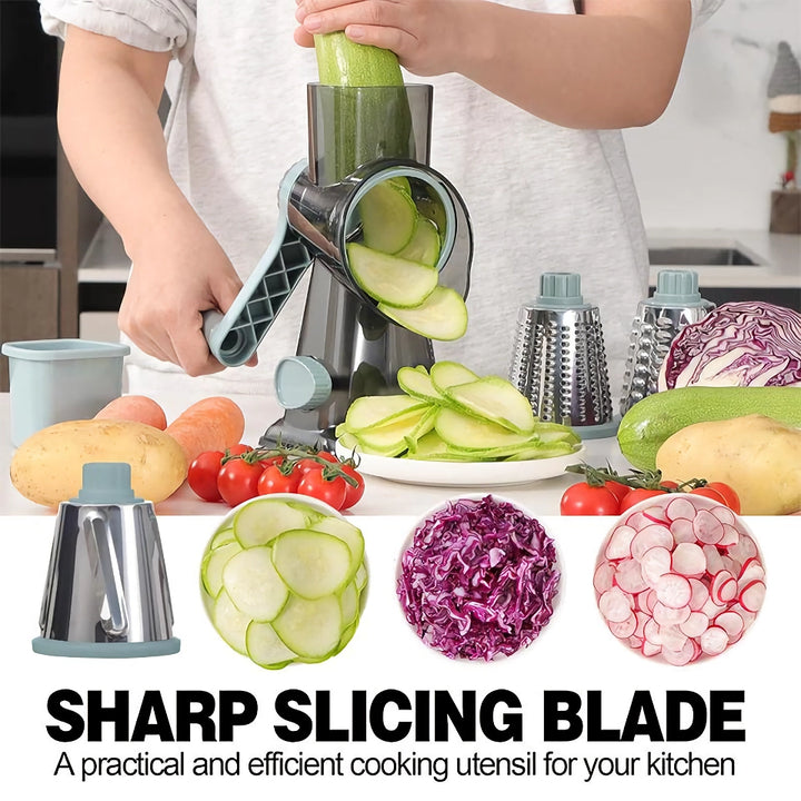 3-in-1 Rotary Cheese Grater & Versatile Vegetable Slicer with Stainless Steel Blades