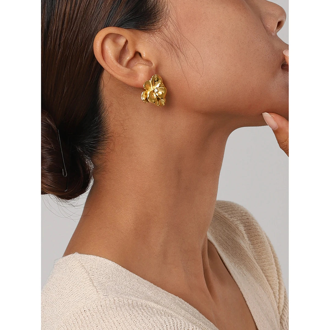 18k Gold Plated Flower Stud Earrings