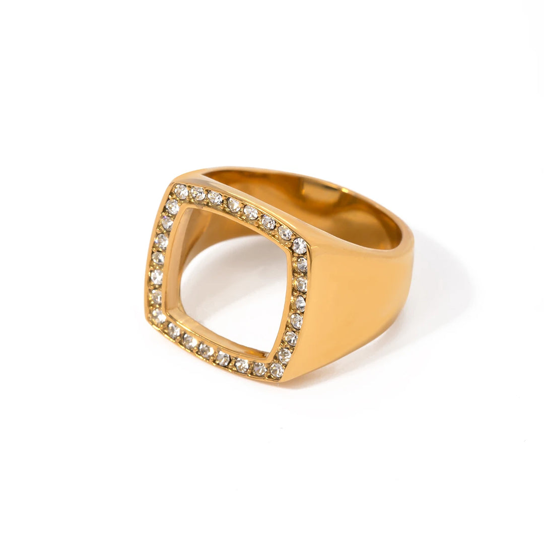 18k Gold Plated Stainless Steel Chunky Square Ring