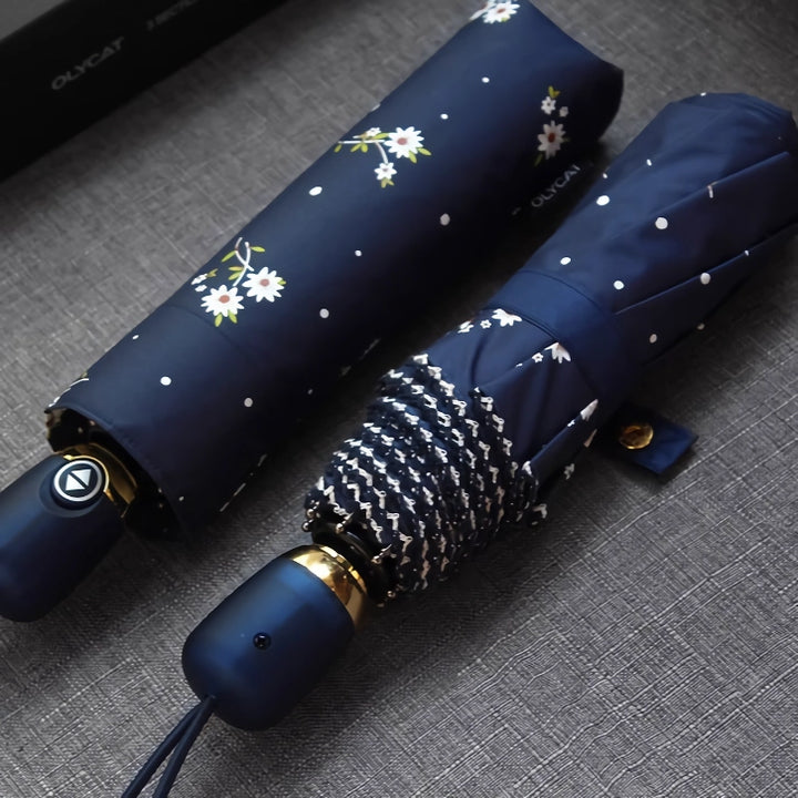 Automatic Floral Folding Umbrella for Women - UV Blocking & Windproof