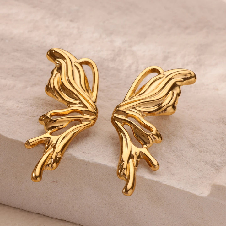 Gold Butterfly Wings Stud Earrings