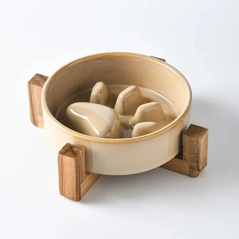 Japanese-Style Ceramic Slow Feeding Bowl for Pets