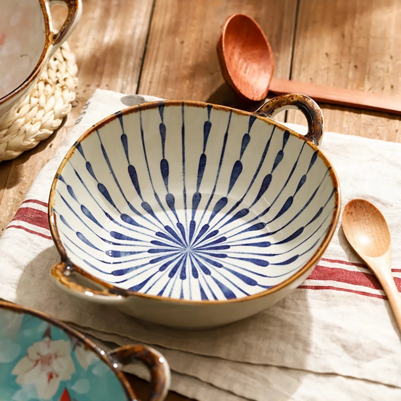 Ceramic Noodle and Soup Bowl with Handle