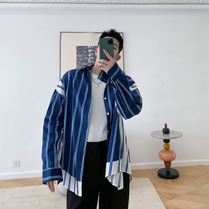 Fashion Irregular Color Contrast Stripe Coat