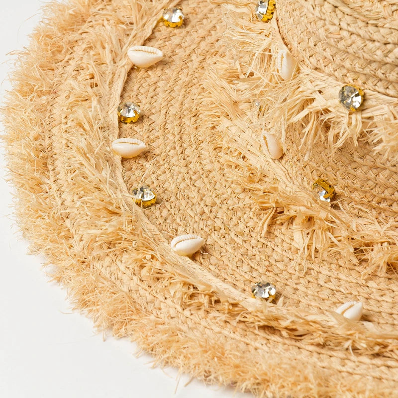 Raffia Sun Hat with Shell Accents