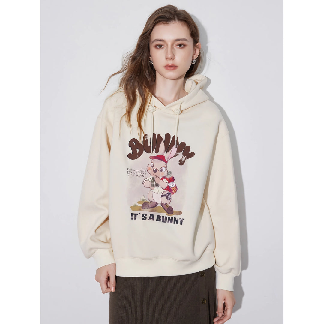 Women’s Rabbit Print Hooded Pullover - Casual Sweatshirt