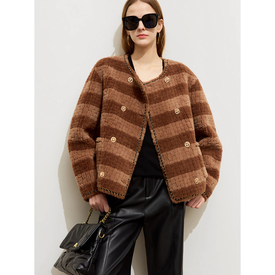 Light Luxury Color Block Wool Fleece Coat for Women