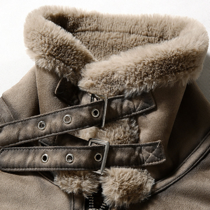 Men's Casual Polo Collar Fur Thickened Fleece-lined Warm Jacket