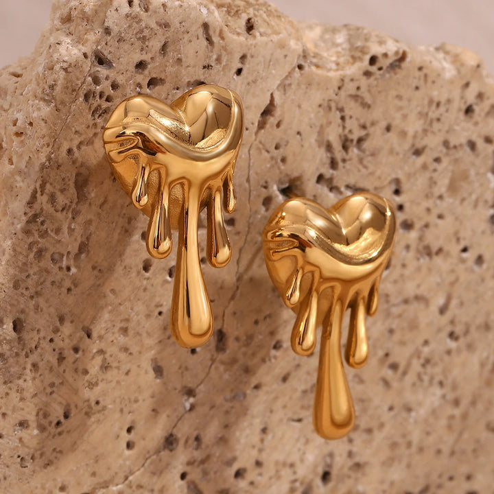 Heart-Shaped Gold Plated Hypoallergenic Stainless Steel Stud Earrings for Women