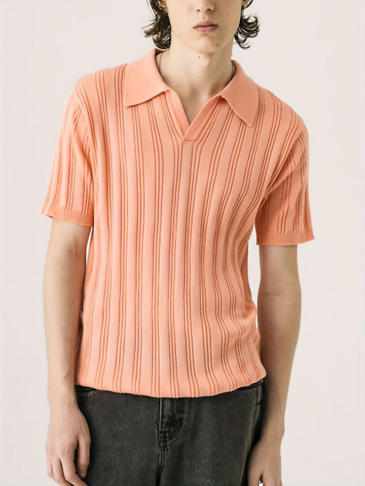 Lapel T-shirt Men's Short Sleeve Solid Color Versatile Knitted Top