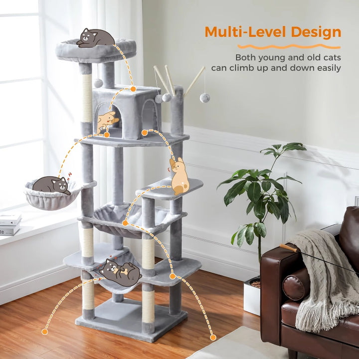 Tall Tower with Extra-Large Hammock & Scratching Posts