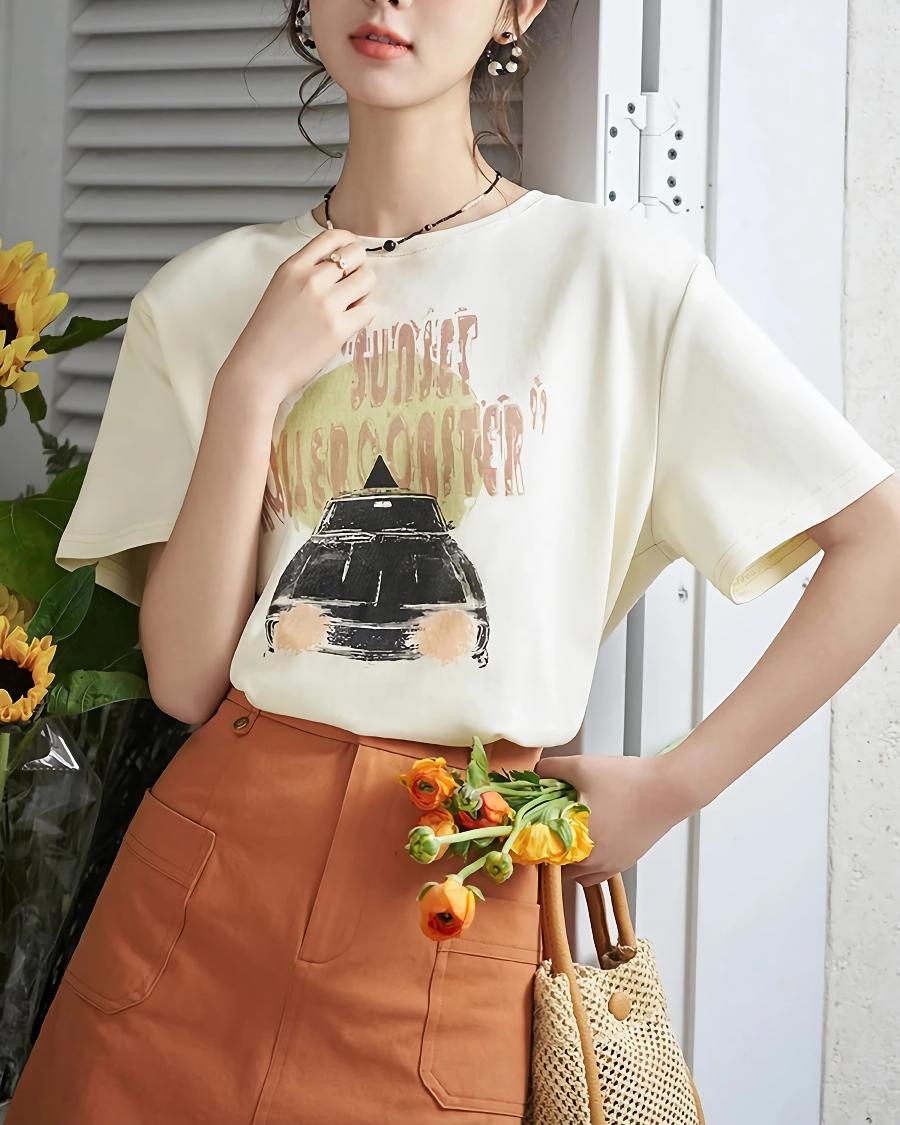 Spring Orange A-Line Skirt with High Waist and Symmetric Pockets