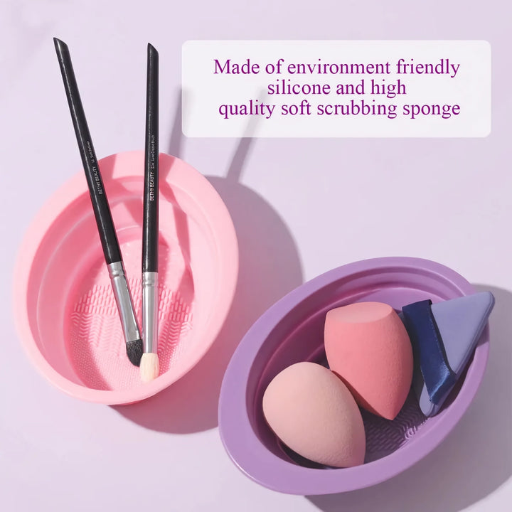 Silicone Makeup Brush Cleaner & Folding Washing Bowl