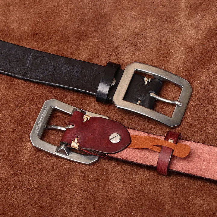 3.8CM Genuine Cowhide Leather Belt for Men with Stainless Steel Buckle